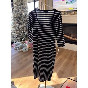 French Connection Black White Striped Scoop Neck Midi Dress Size 10NWT- MSRP-$98